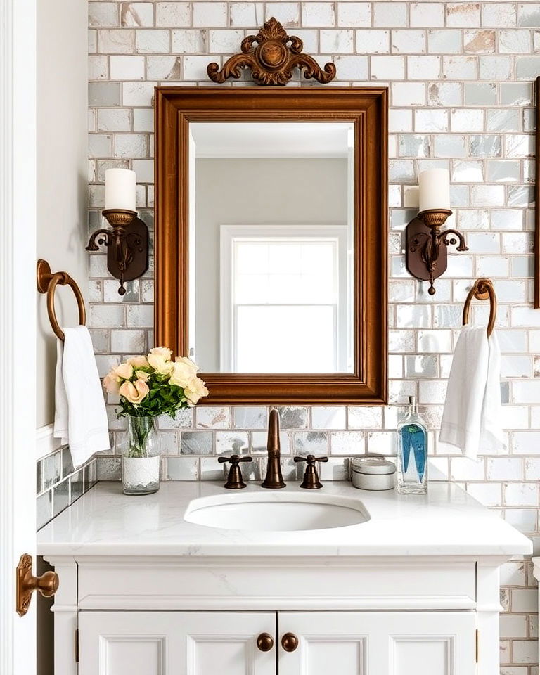 antique mirror tiles backsplash