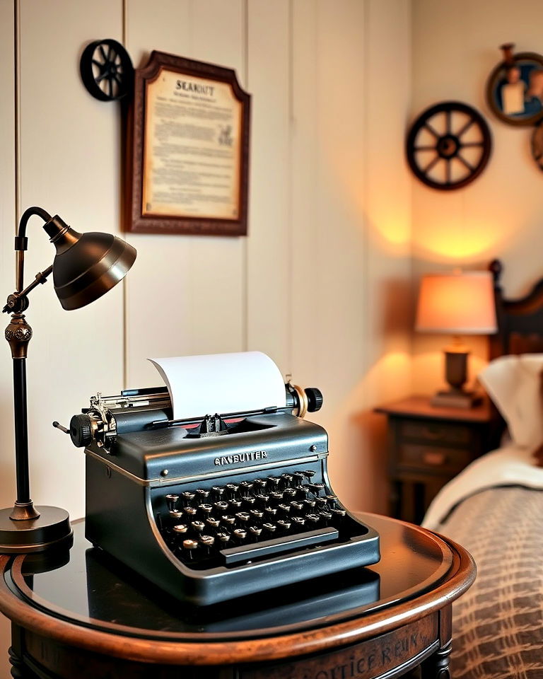 antique typewriter decor in steampunk bedroom