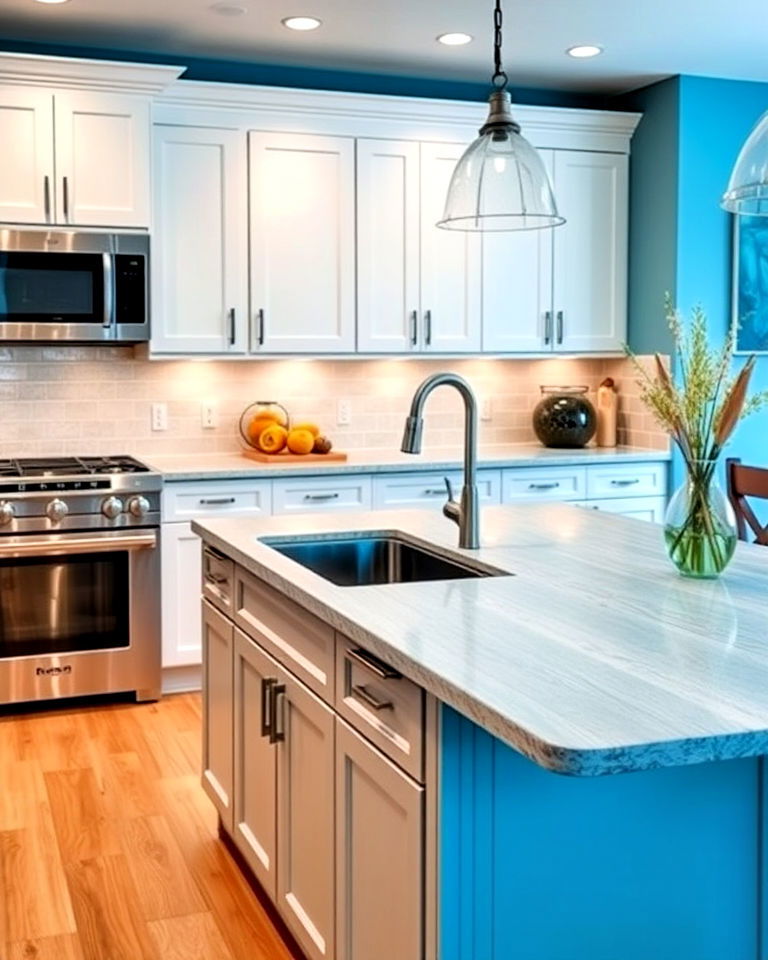 aqua blue butcher block countertops