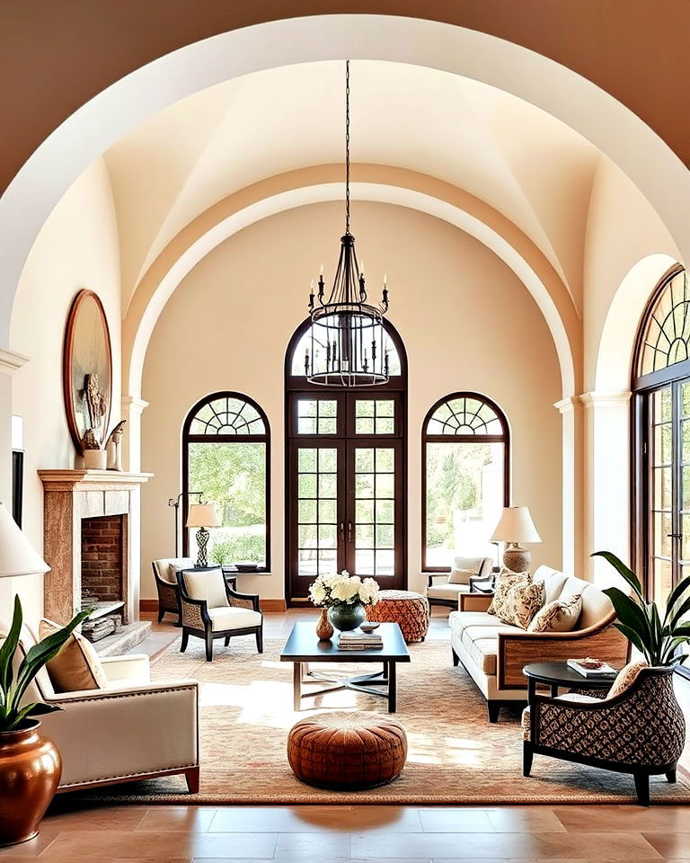 arched doorways and windows in living room