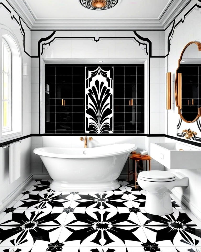 art deco inspired black and white tiles