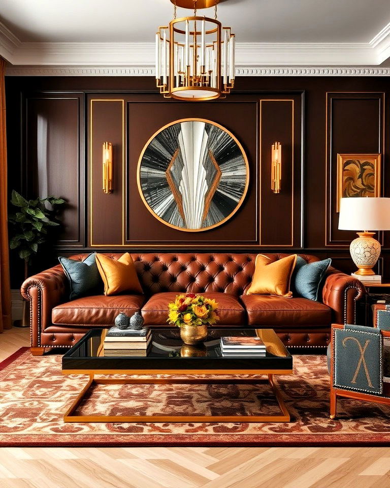 art deco inspired living room