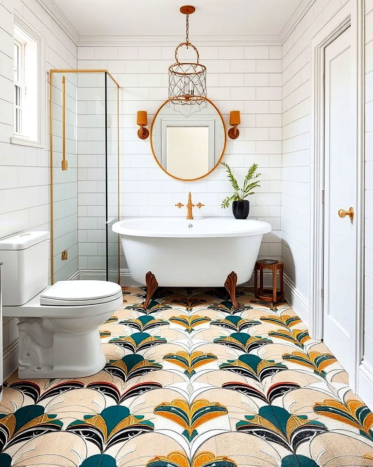 art deco inspired mosaic bathroom floor