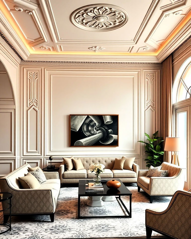 art deco molding living room