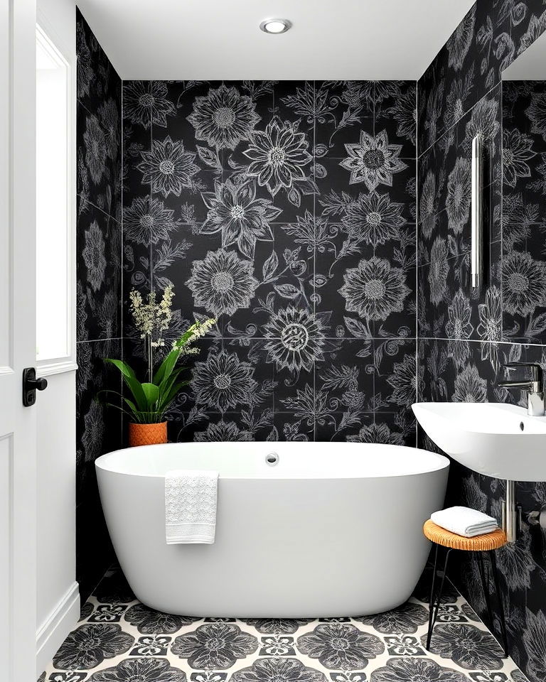 artistic black patterned tiles for any bathroom