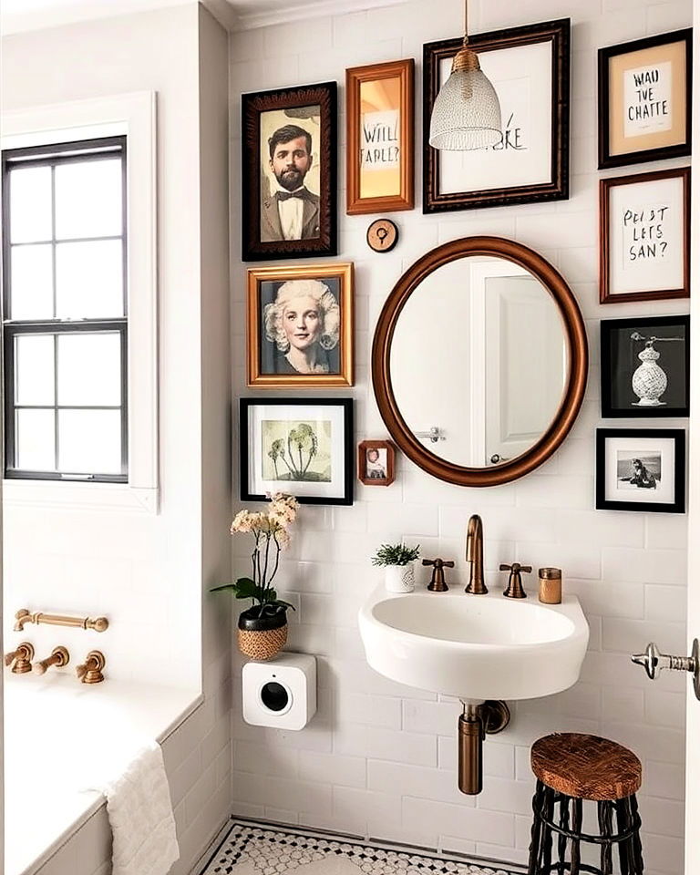 artistic wall décor for eclectic bathroom