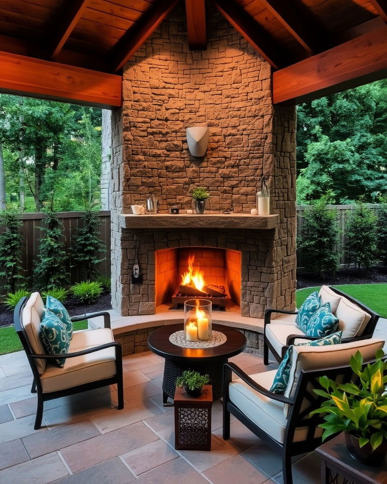 backyard outdoor corner fireplace