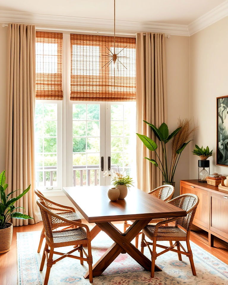 bamboo or woven shades for dining room