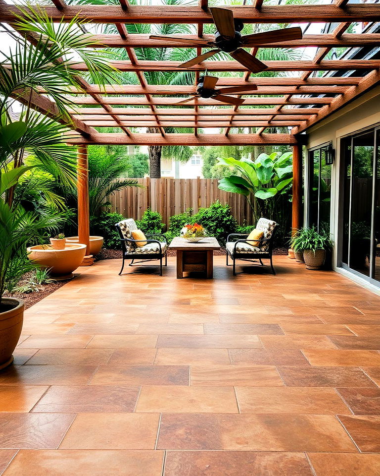 bamboo texture stamped concrete patio