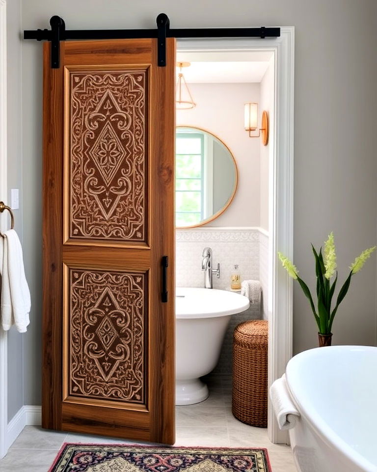 barn door with decorative carvings