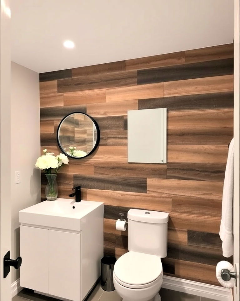 barnwood accent wall in the bathroom