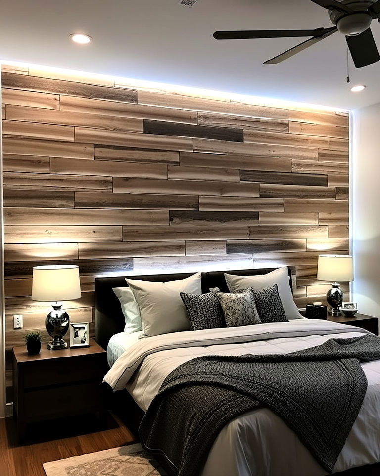 barnwood accent wall with led backlighting