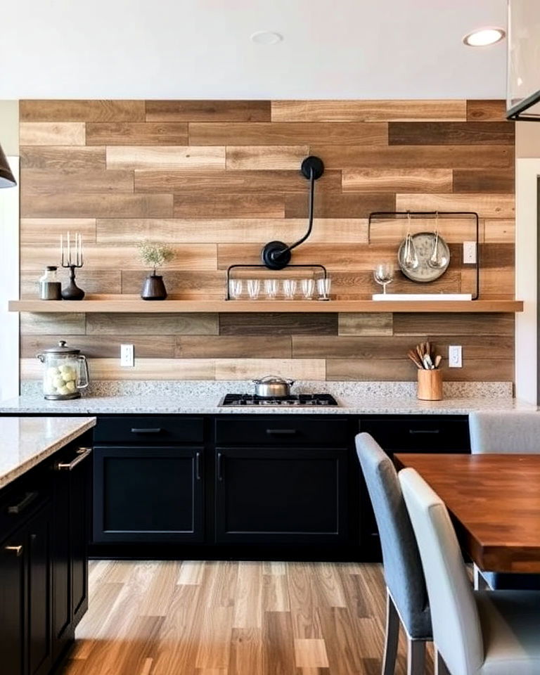 barnwood accent wall with metal accents in kitchen