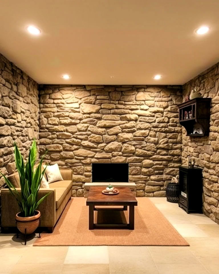 basement stone wall for a cozy retreat