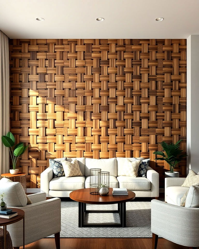 basket weave wood accent wall