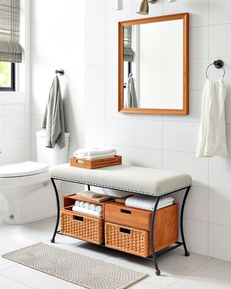 bathroom bench with storage