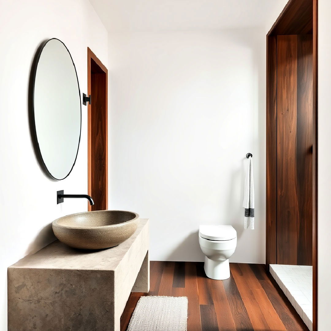 bathroom dark wood floor with stone sink