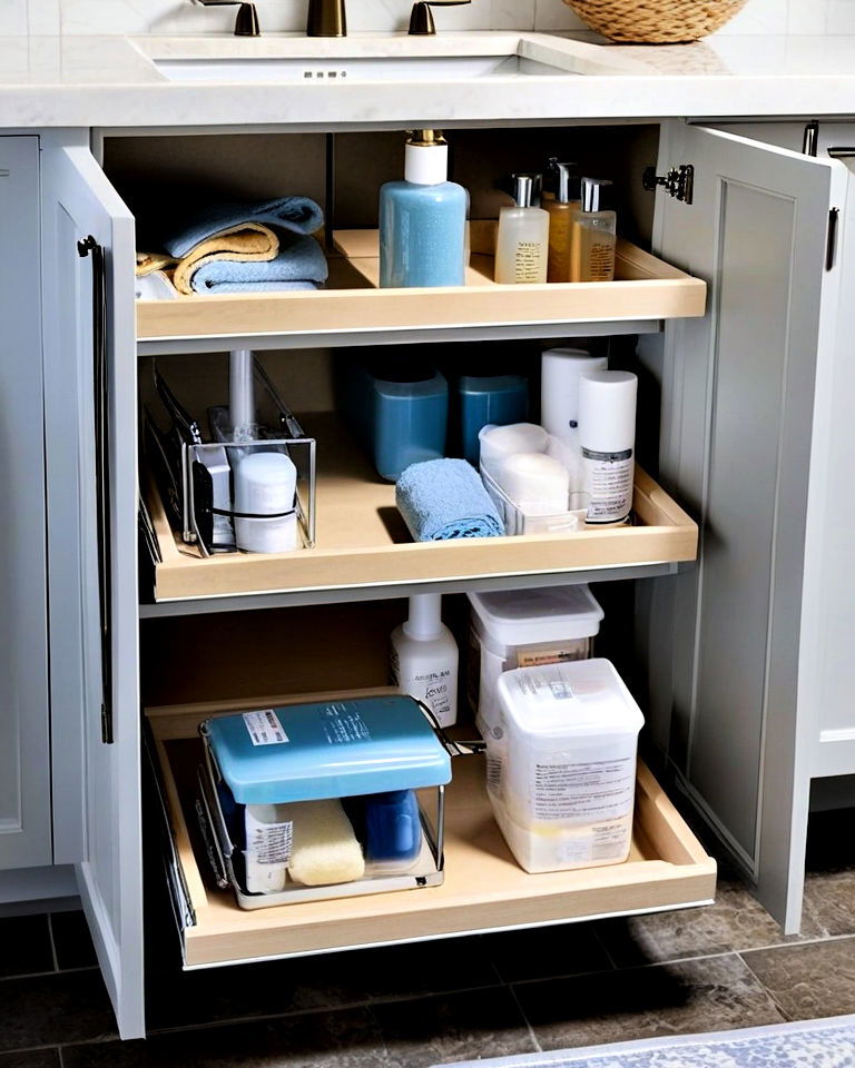 bathroom drawer pull out shelves