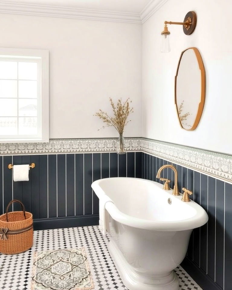 bathroom half wall tile with a border