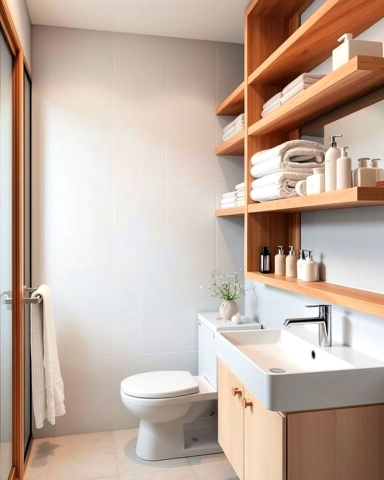 bathroom open shelving for functionality