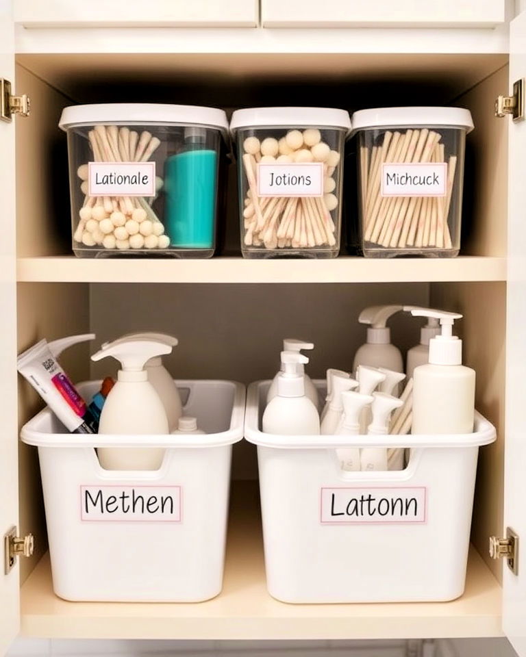 bathroom storage label containers
