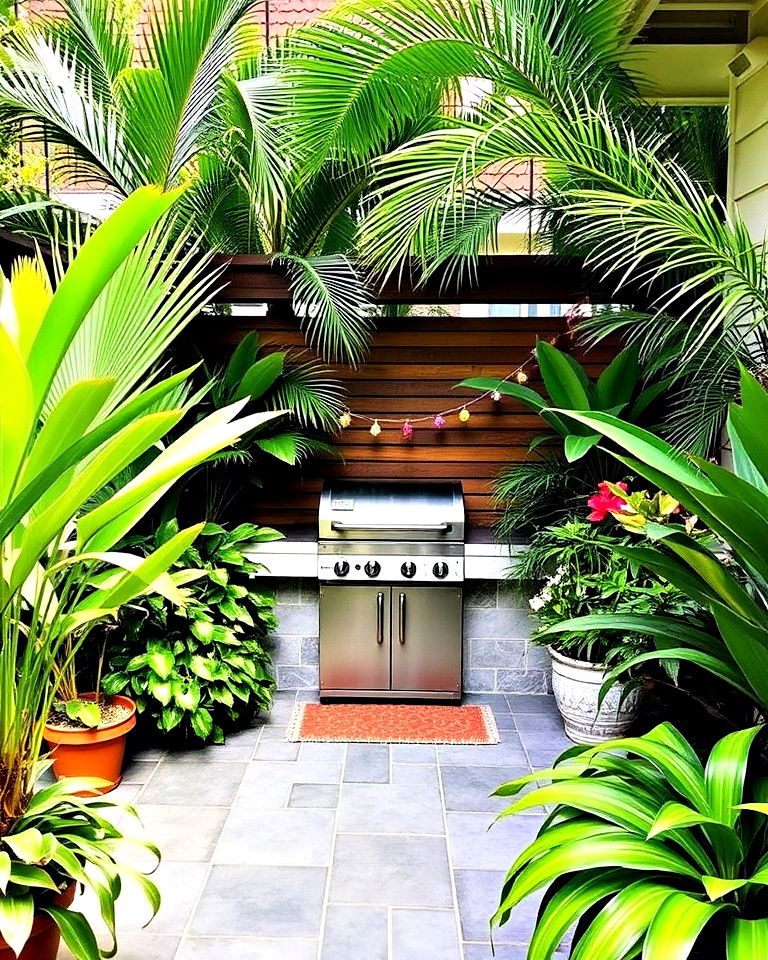 bbq with tropical plants