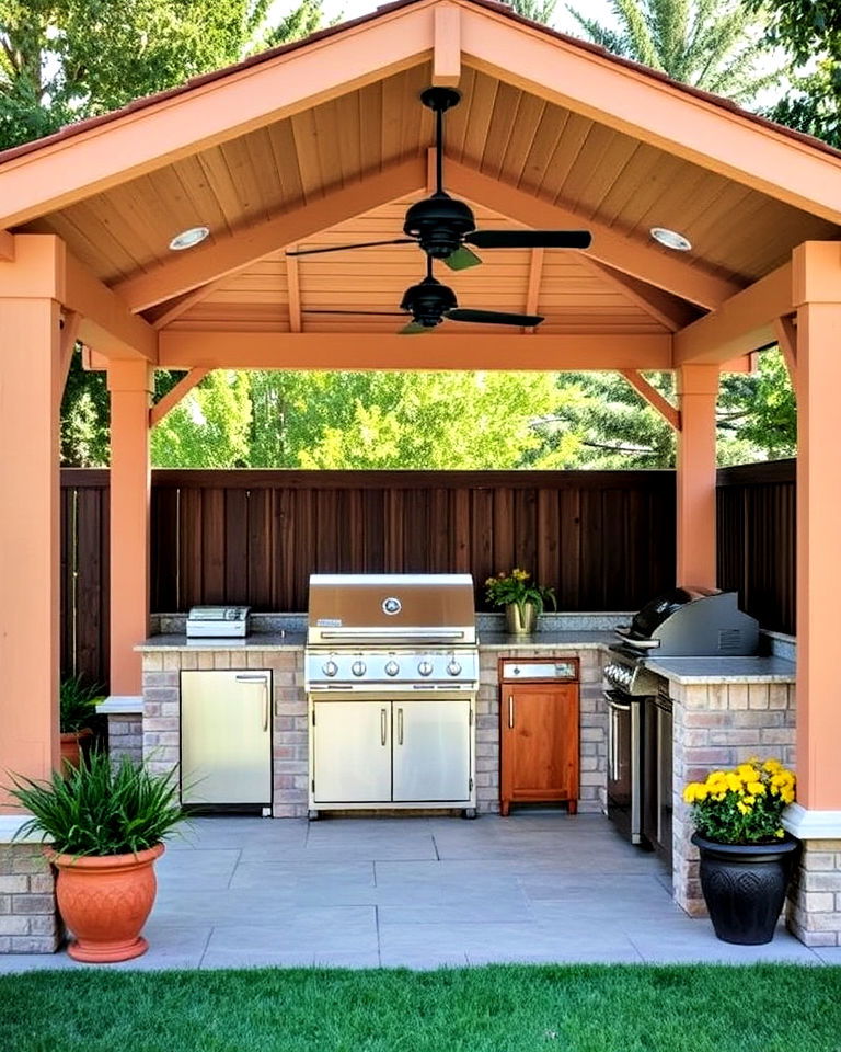 bbqbbq with covered pavilion with outdoor tv