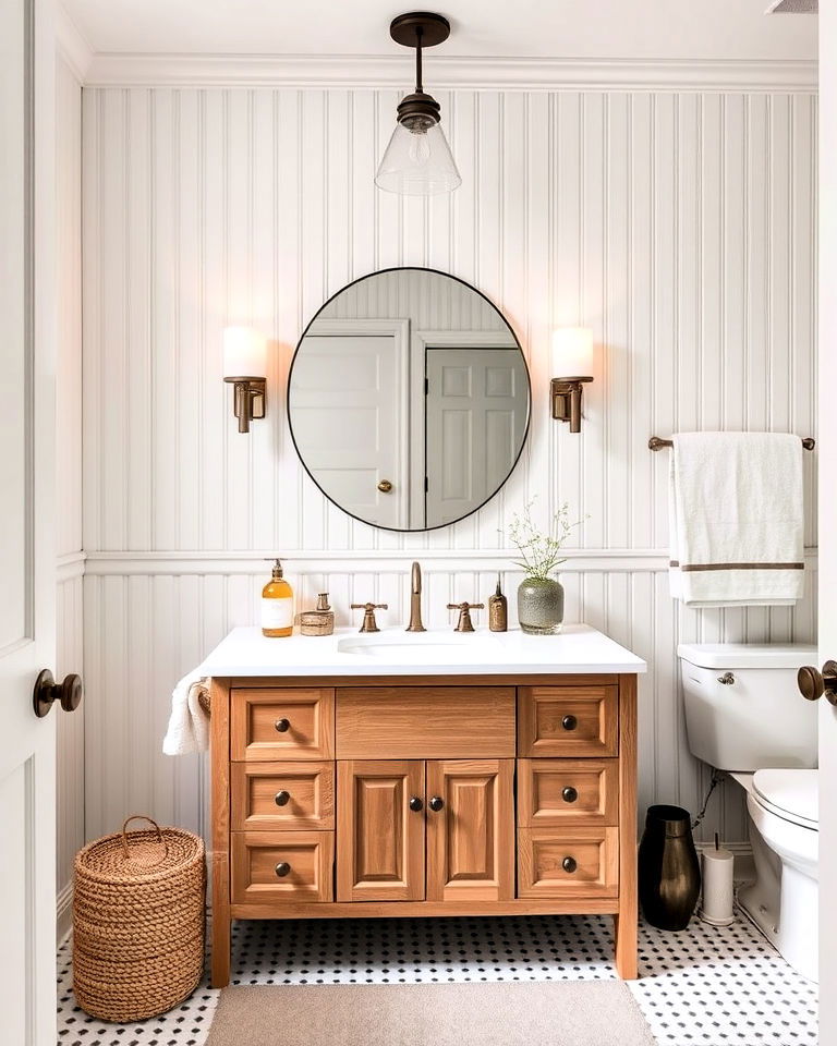 beadboard vanity backdrop