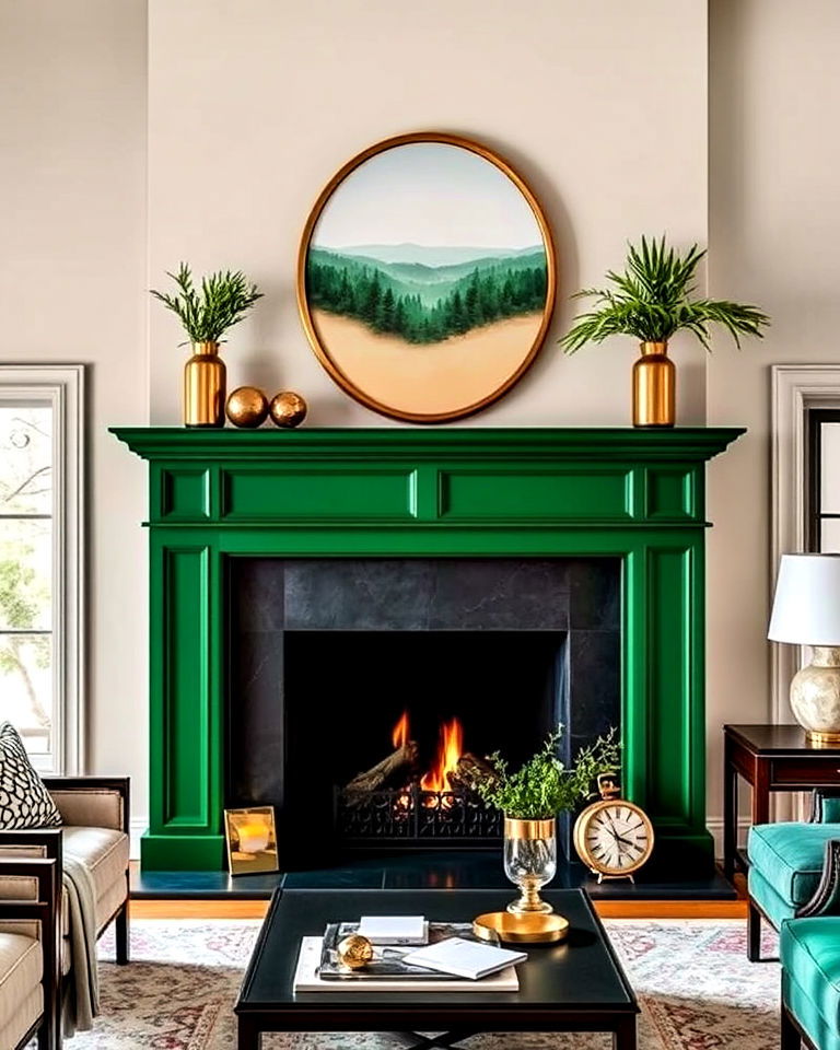 beautiful emerald green fireplace mantel