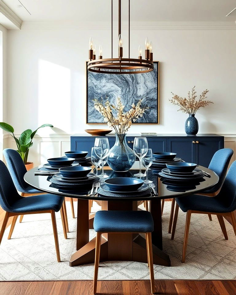 beautiful navy blue dining plates and glassware