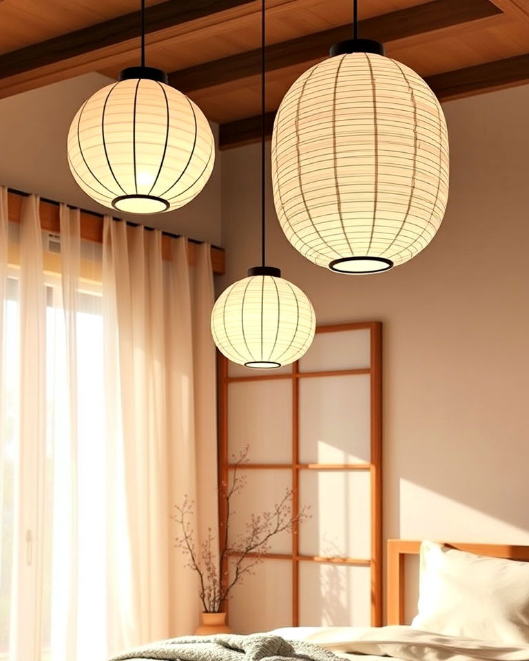 beautiful paper lanterns for soft bedroom lighting