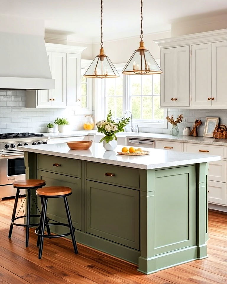 beautiful sage green kitchen island