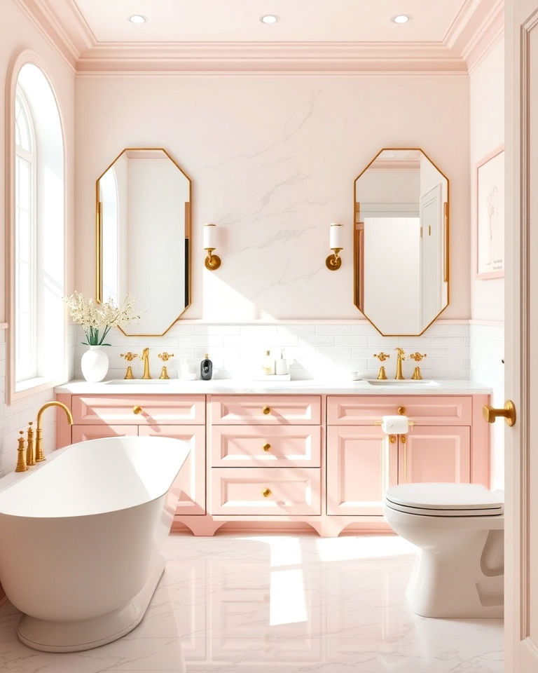 beautiful soft blush pink bathroom cabinets