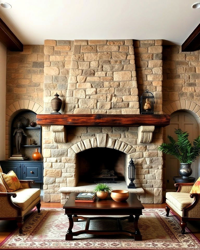 beautiful spanish style old world stone fireplace