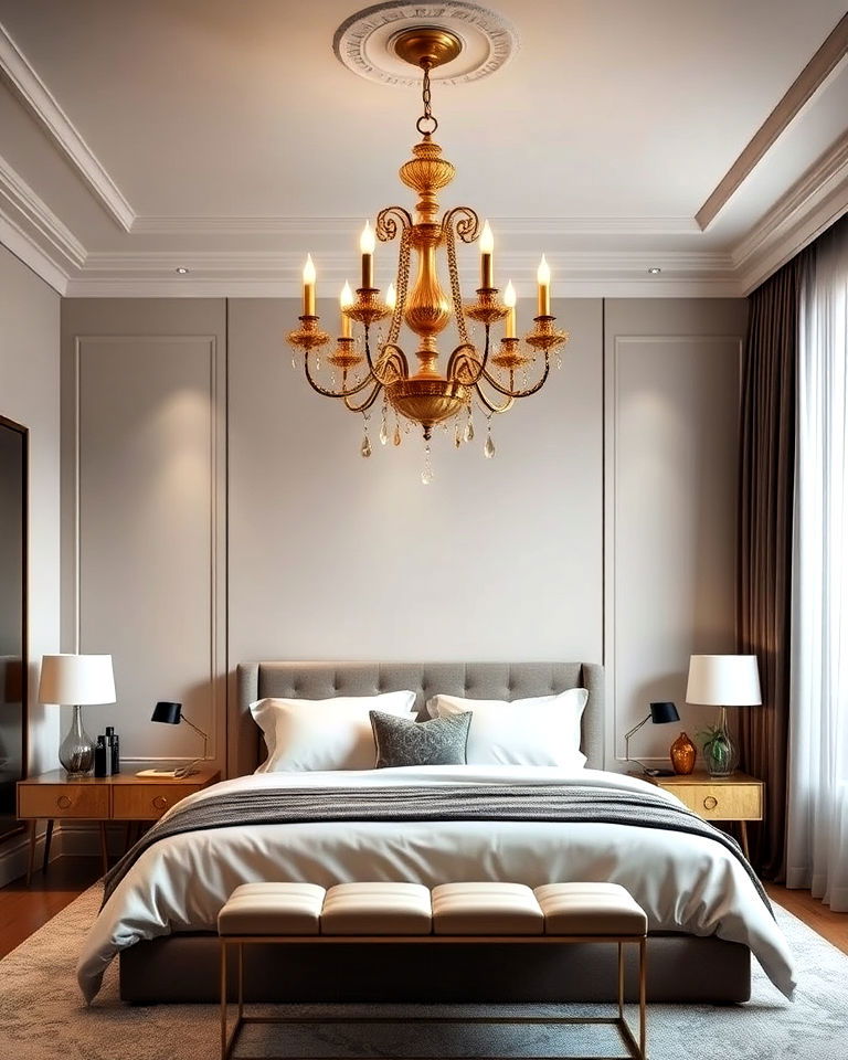 bedroom chandelier with gold finishes