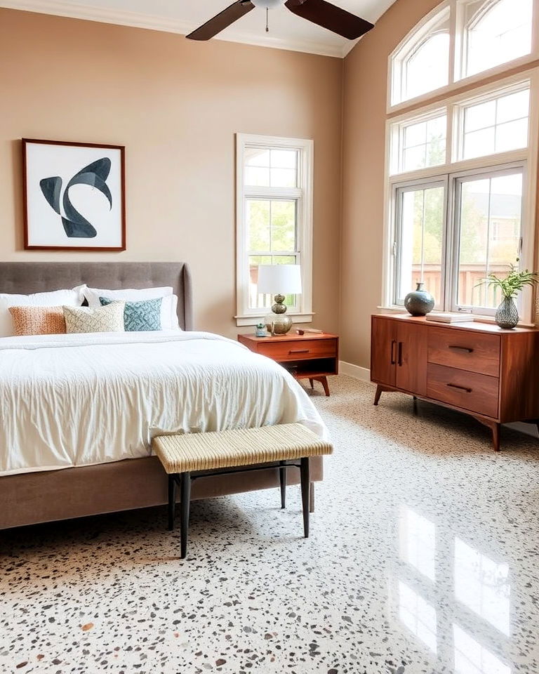 bedroom concrete floor with terrazzo overlay