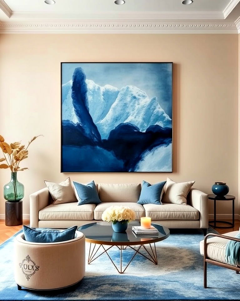 beige and blue artwork focus