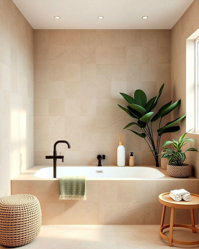 beige bathtub surround for a cozy retreat