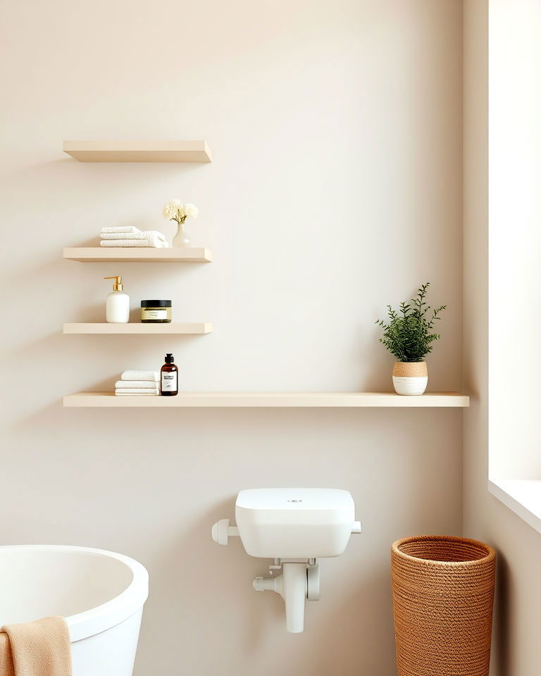 beige floating shelves for functional style