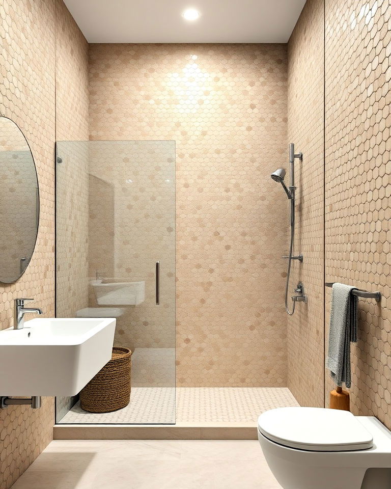 beige mosaic tiles for an artistic touch