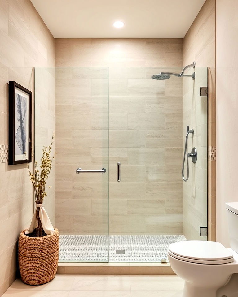 beige shower tiles for a seamless look
