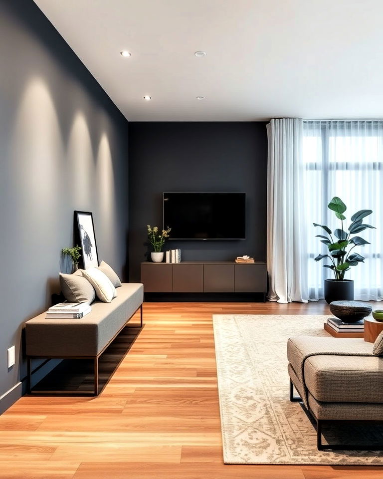 bench or low cabinet along one wall idea
