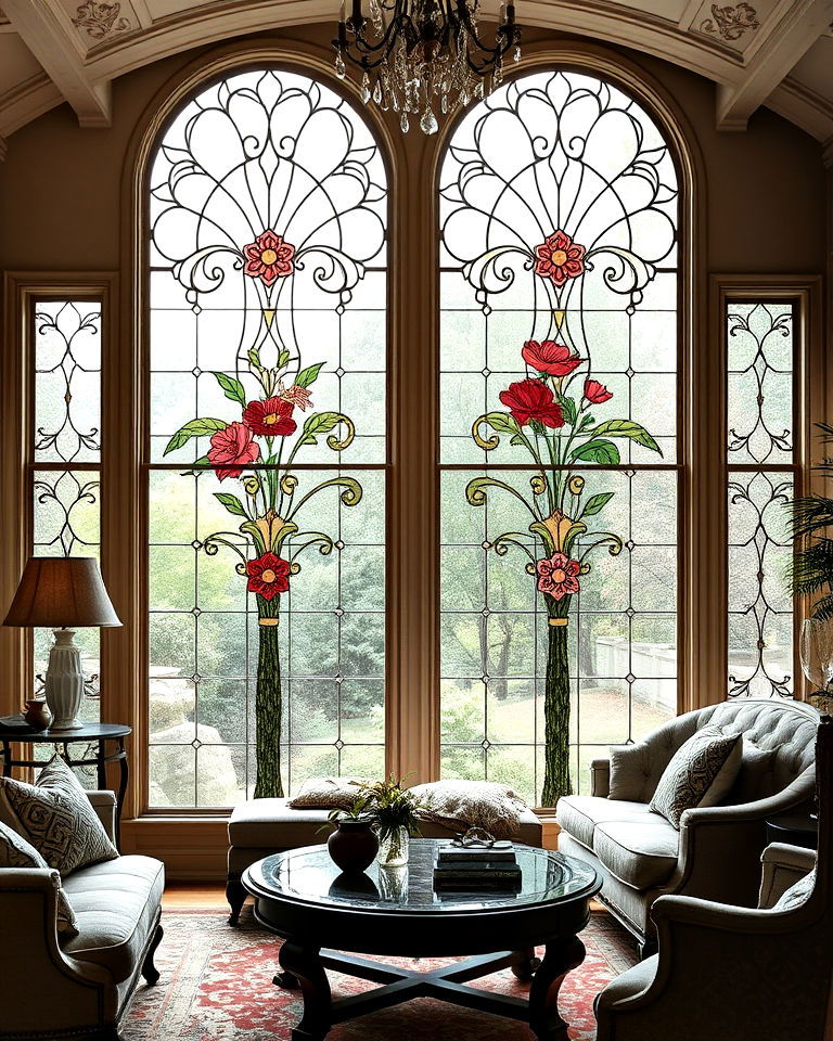 beveled glass windows victorian living room