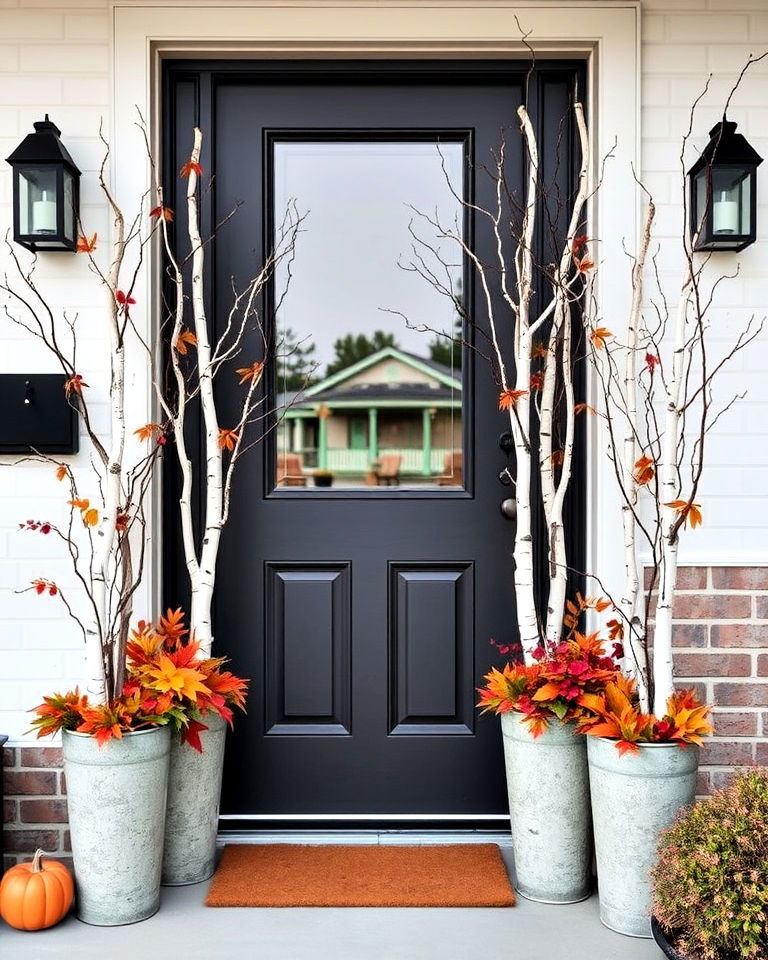 birch branch accents for the front door