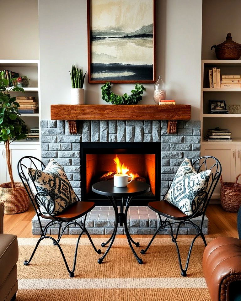 bistro chairs for compact fireplace seating