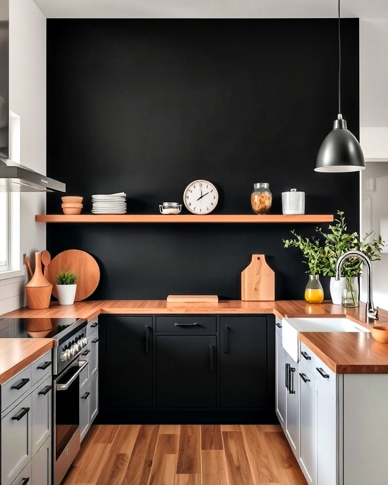 black accent wall for depth and drama kitchen