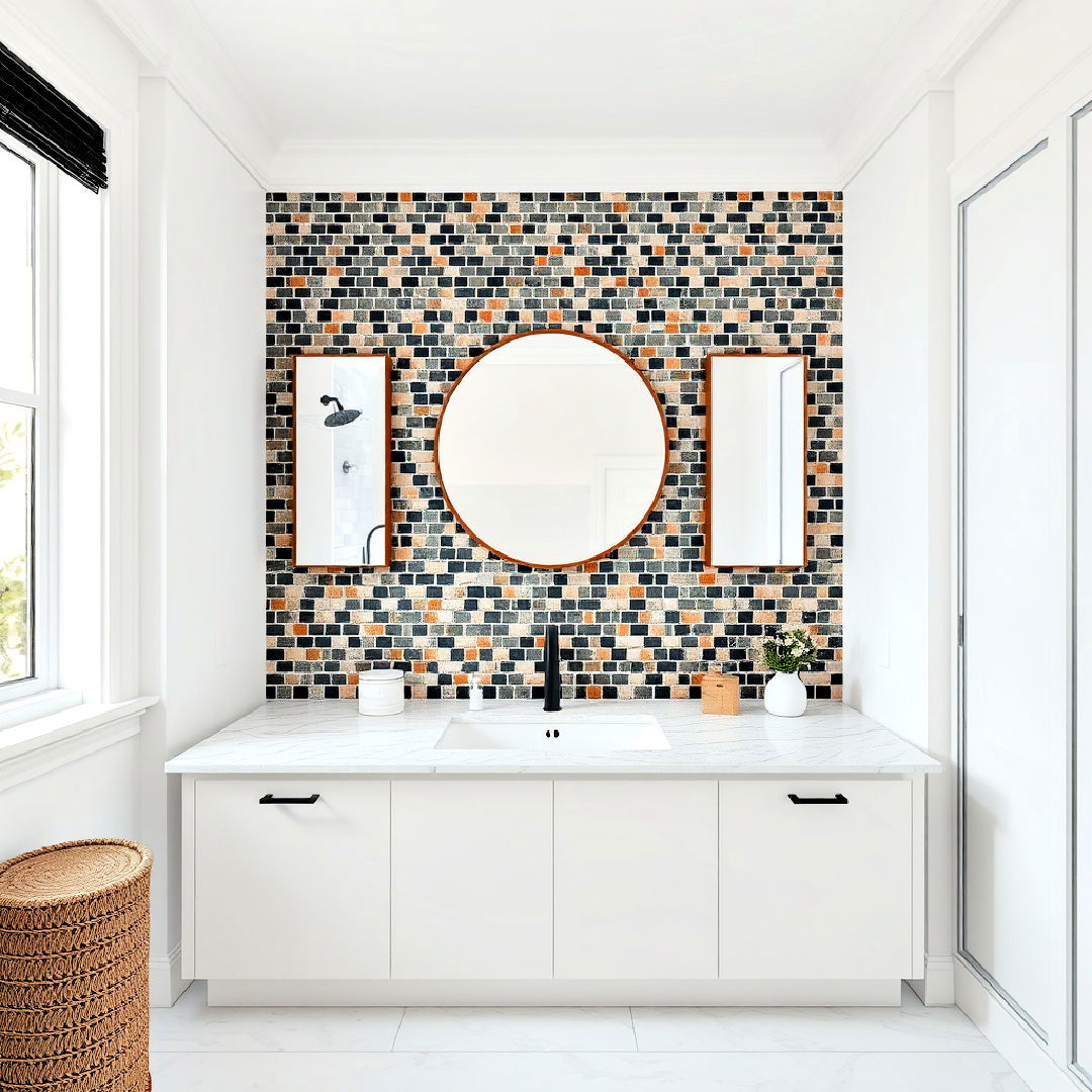 black and brown bathroom mosaic tile backsplash