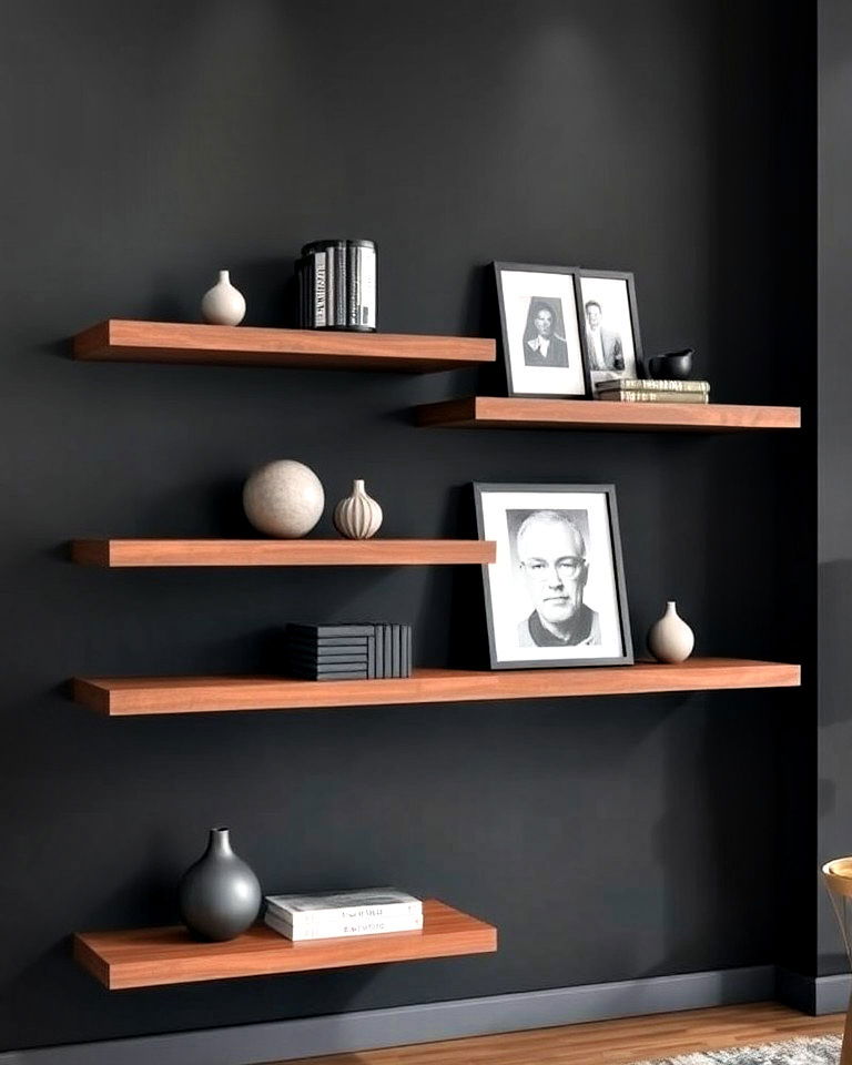 black and brown floating shelves