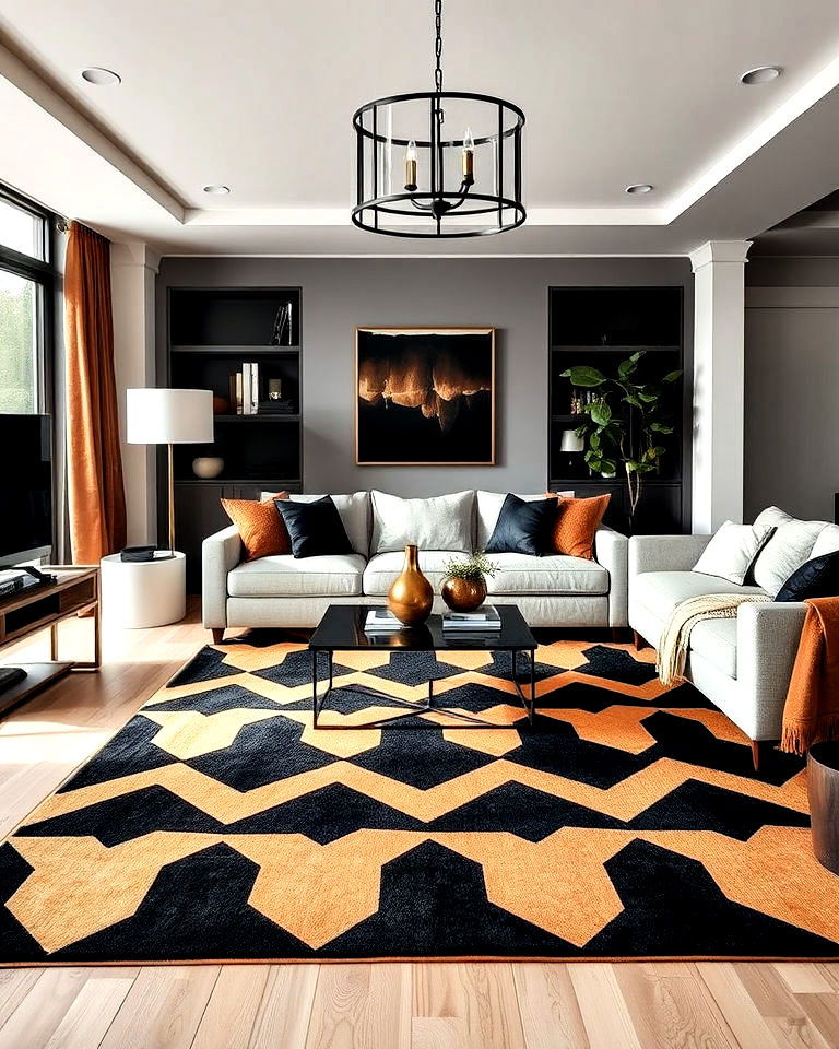 black and brown geometric rugs