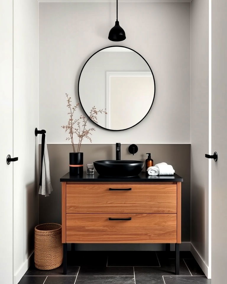 black and brown minimalist bathroom